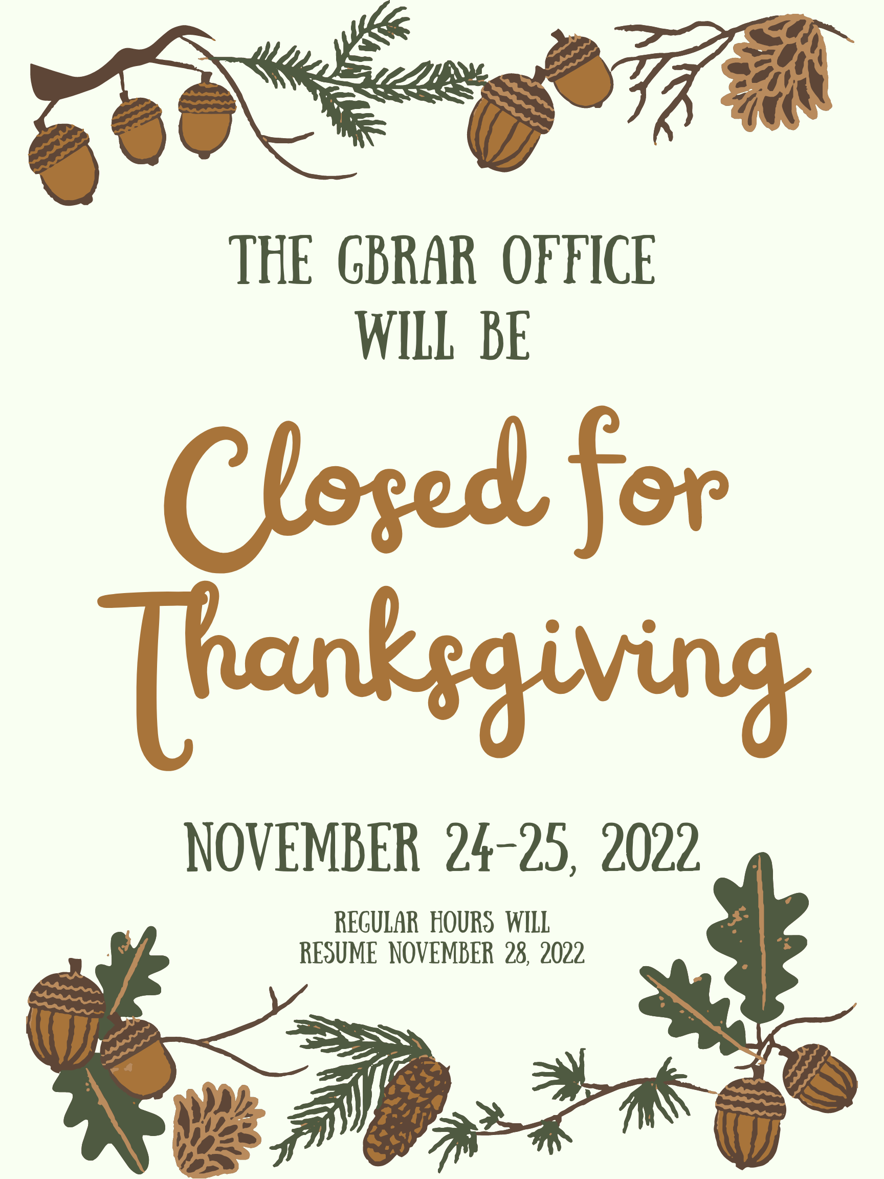 GBRAR Closed for Thanksgiving Holiday! Greater Baton Rouge